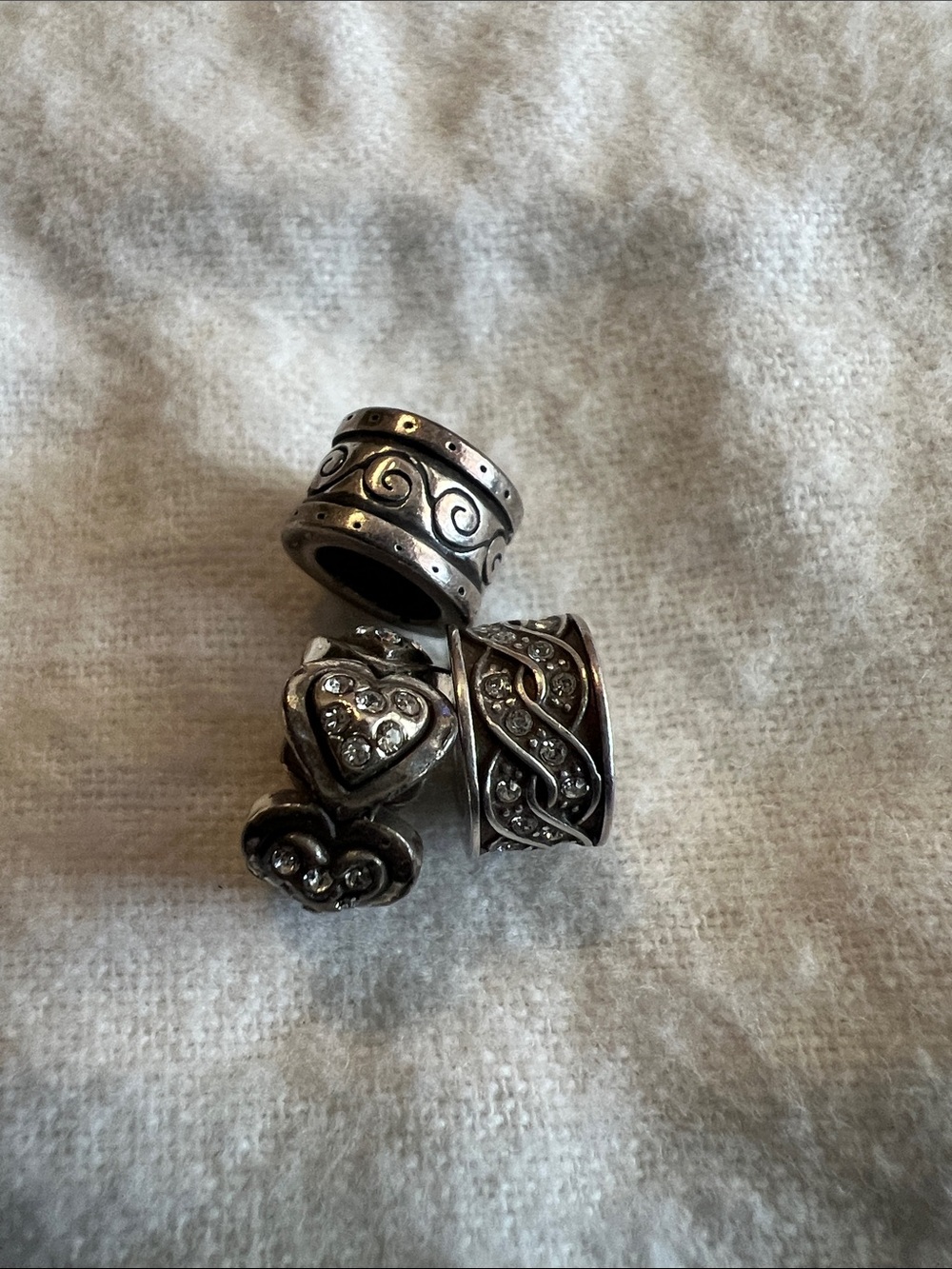 Brighton Silver-Tone Heart & Scroll Spacer Charm Beads with Clear Crystals